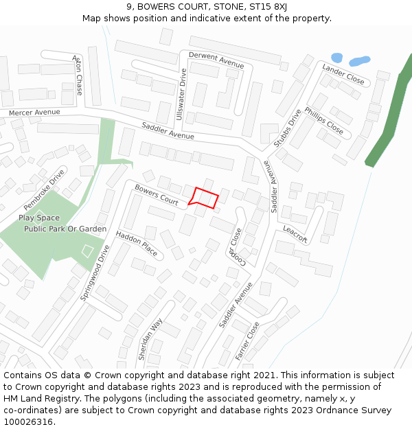 9, BOWERS COURT, STONE, ST15 8XJ: Location map and indicative extent of plot