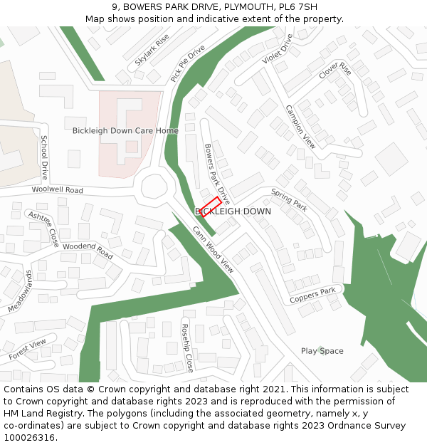 9, BOWERS PARK DRIVE, PLYMOUTH, PL6 7SH: Location map and indicative extent of plot
