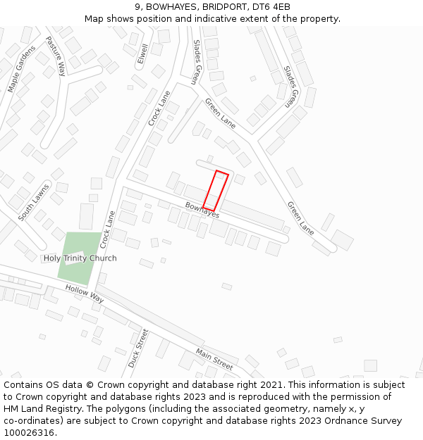 9, BOWHAYES, BRIDPORT, DT6 4EB: Location map and indicative extent of plot