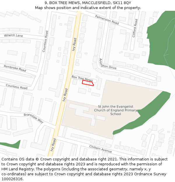 9, BOX TREE MEWS, MACCLESFIELD, SK11 8QY: Location map and indicative extent of plot