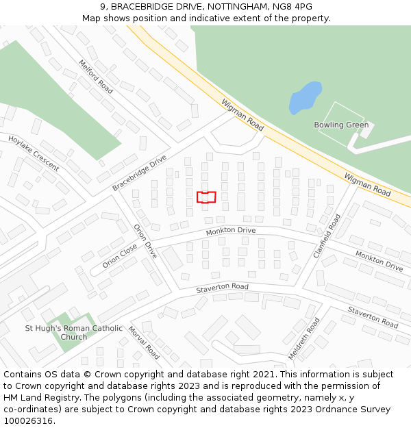 9, BRACEBRIDGE DRIVE, NOTTINGHAM, NG8 4PG: Location map and indicative extent of plot