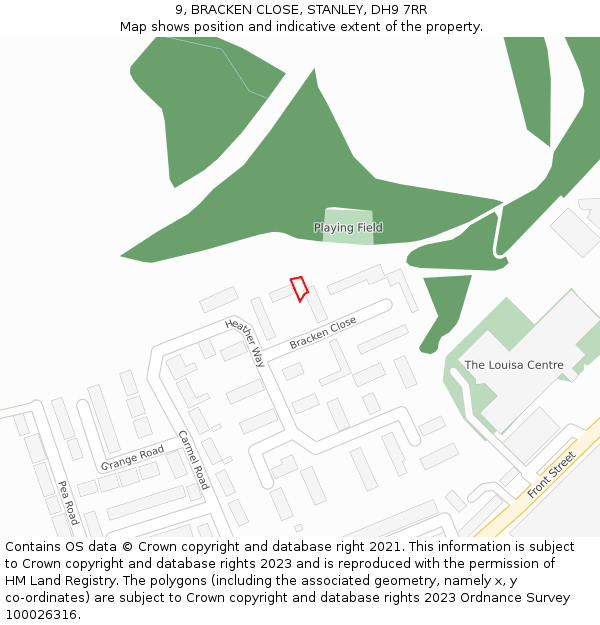 9, BRACKEN CLOSE, STANLEY, DH9 7RR: Location map and indicative extent of plot