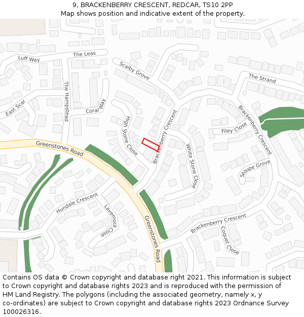 9, BRACKENBERRY CRESCENT, REDCAR, TS10 2PP: Location map and indicative extent of plot