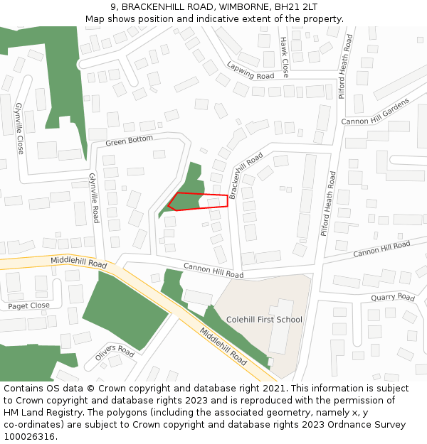 9, BRACKENHILL ROAD, WIMBORNE, BH21 2LT: Location map and indicative extent of plot