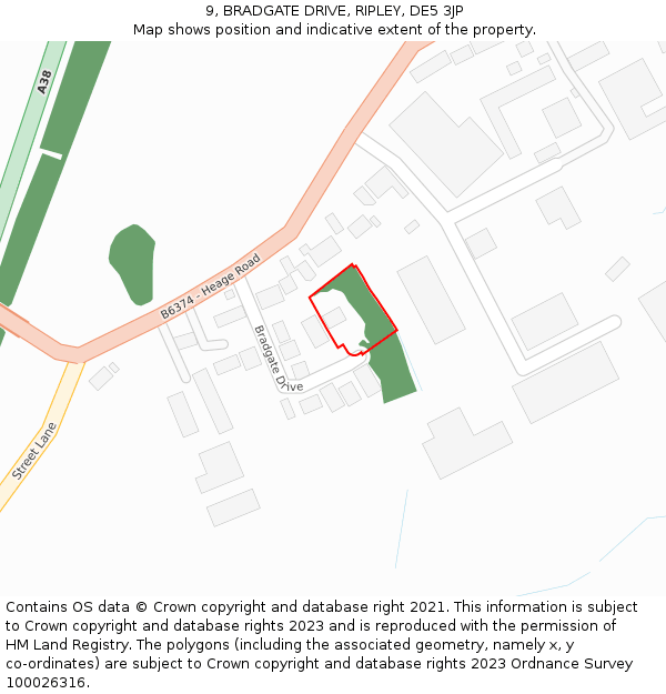 9, BRADGATE DRIVE, RIPLEY, DE5 3JP: Location map and indicative extent of plot