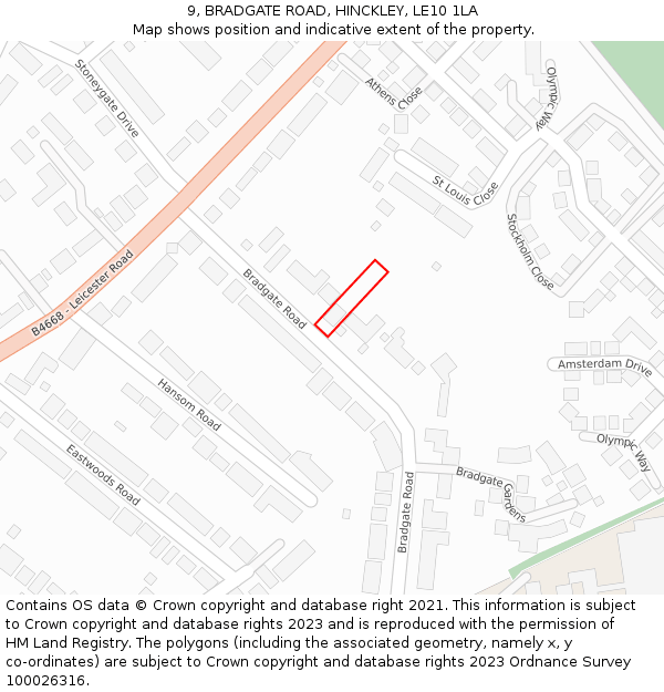 9, BRADGATE ROAD, HINCKLEY, LE10 1LA: Location map and indicative extent of plot