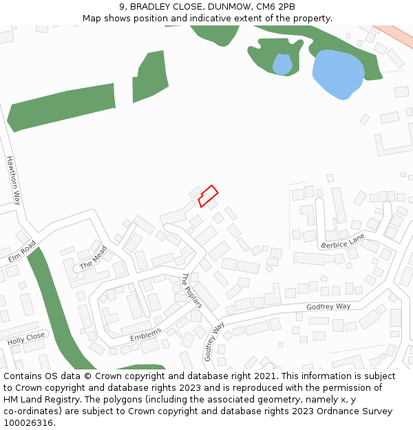 9, BRADLEY CLOSE, DUNMOW, CM6 2PB: Location map and indicative extent of plot
