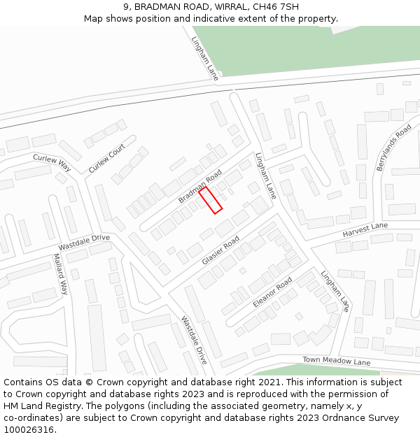 9, BRADMAN ROAD, WIRRAL, CH46 7SH: Location map and indicative extent of plot