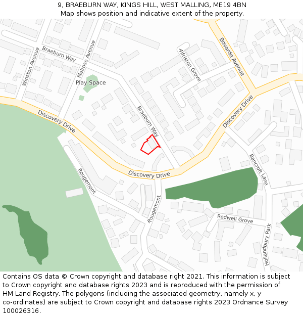 9, BRAEBURN WAY, KINGS HILL, WEST MALLING, ME19 4BN: Location map and indicative extent of plot