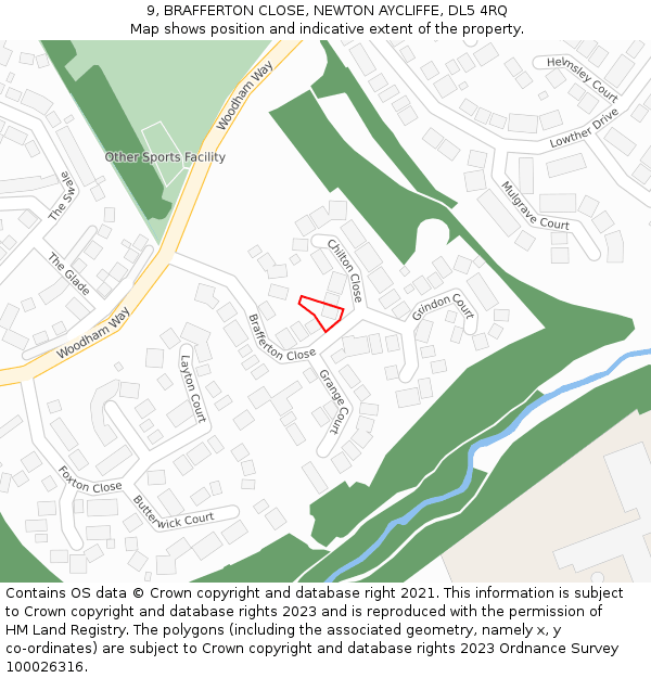 9, BRAFFERTON CLOSE, NEWTON AYCLIFFE, DL5 4RQ: Location map and indicative extent of plot