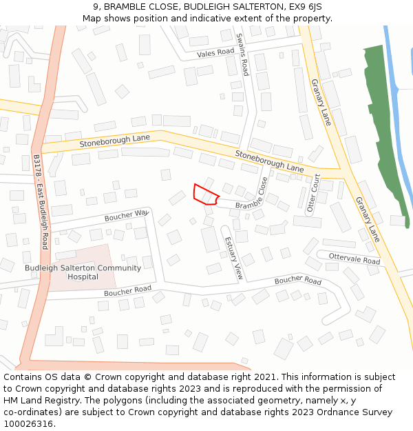 9, BRAMBLE CLOSE, BUDLEIGH SALTERTON, EX9 6JS: Location map and indicative extent of plot