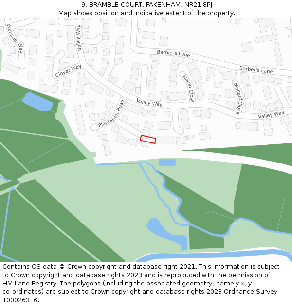 9, BRAMBLE COURT, FAKENHAM, NR21 8PJ: Location map and indicative extent of plot