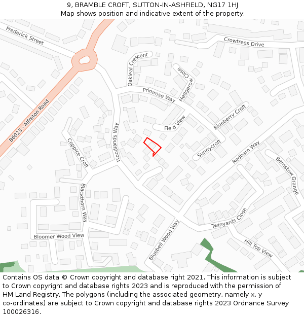 9, BRAMBLE CROFT, SUTTON-IN-ASHFIELD, NG17 1HJ: Location map and indicative extent of plot