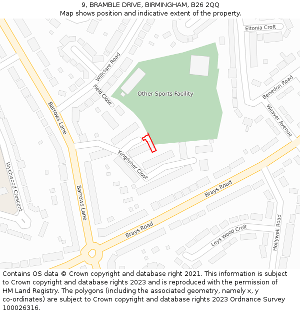 9, BRAMBLE DRIVE, BIRMINGHAM, B26 2QQ: Location map and indicative extent of plot