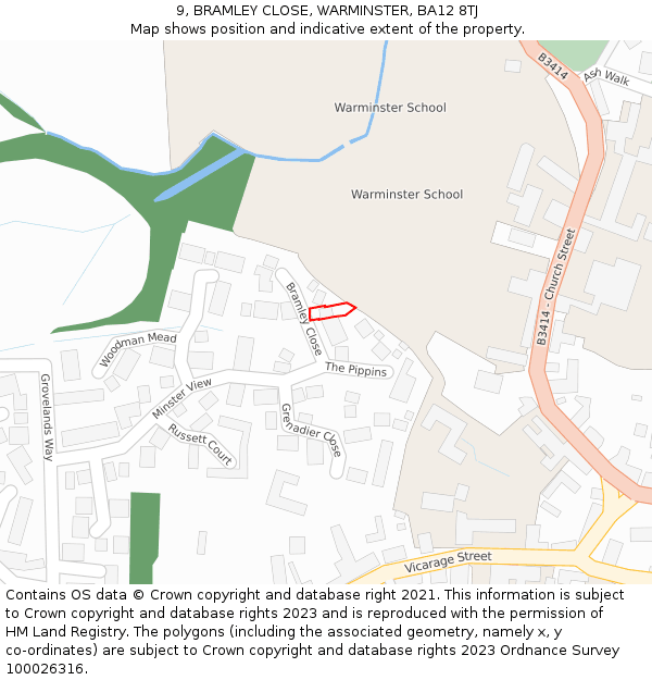 9, BRAMLEY CLOSE, WARMINSTER, BA12 8TJ: Location map and indicative extent of plot