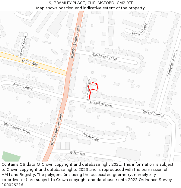 9, BRAMLEY PLACE, CHELMSFORD, CM2 9TF: Location map and indicative extent of plot