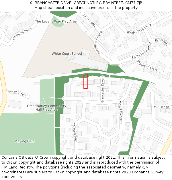 9, BRANCASTER DRIVE, GREAT NOTLEY, BRAINTREE, CM77 7JR: Location map and indicative extent of plot