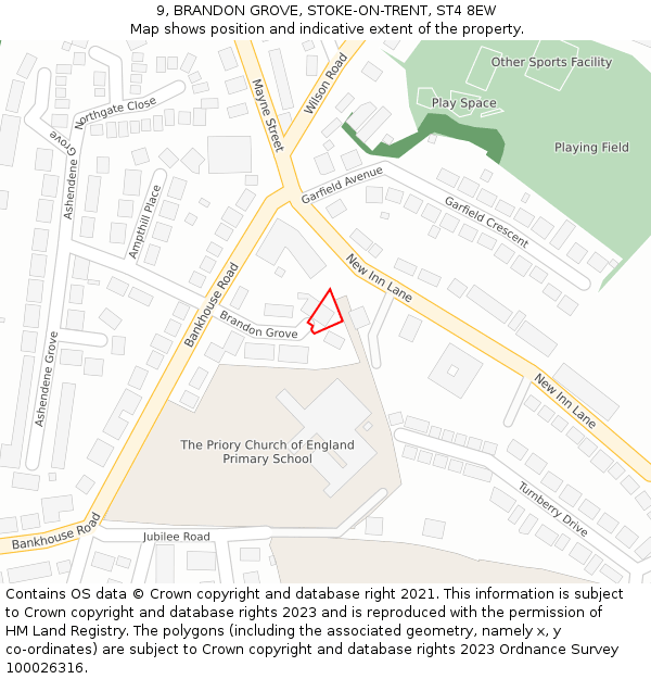 9, BRANDON GROVE, STOKE-ON-TRENT, ST4 8EW: Location map and indicative extent of plot