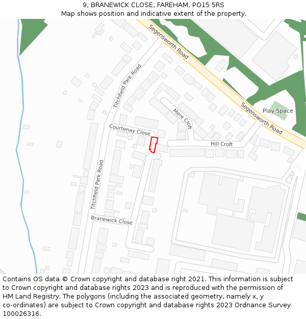 9, BRANEWICK CLOSE, FAREHAM, PO15 5RS: Location map and indicative extent of plot