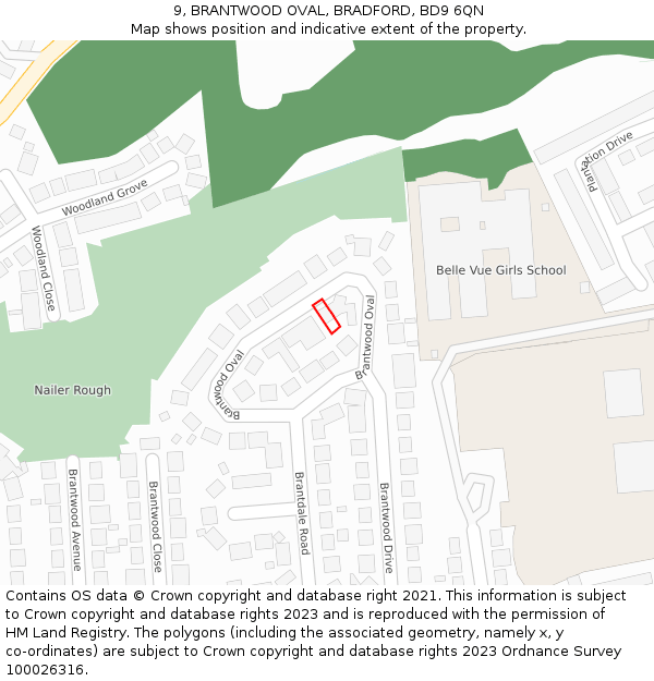 9, BRANTWOOD OVAL, BRADFORD, BD9 6QN: Location map and indicative extent of plot