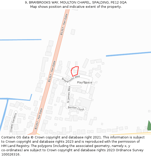9, BRAYBROOKS WAY, MOULTON CHAPEL, SPALDING, PE12 0QA: Location map and indicative extent of plot