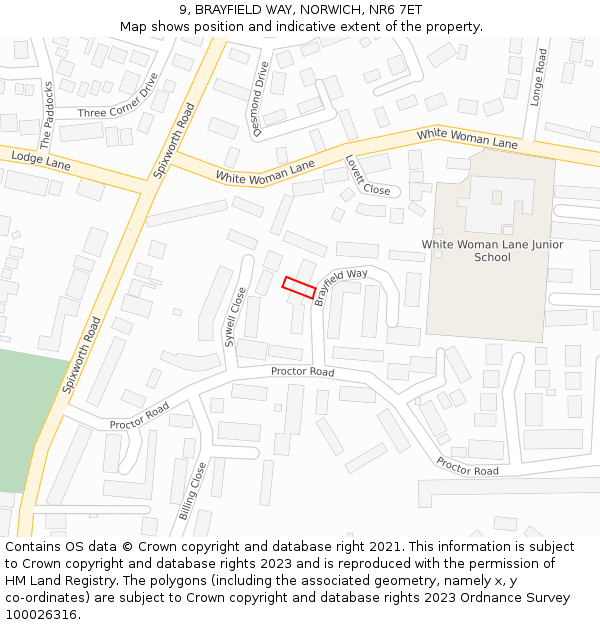 9, BRAYFIELD WAY, NORWICH, NR6 7ET: Location map and indicative extent of plot