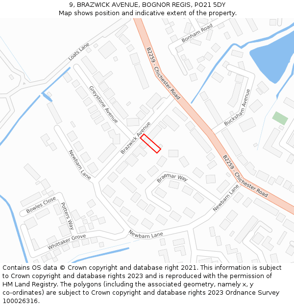 9, BRAZWICK AVENUE, BOGNOR REGIS, PO21 5DY: Location map and indicative extent of plot