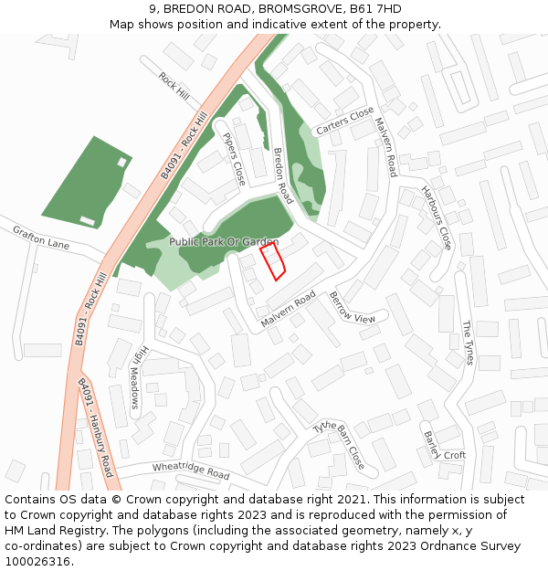 9, BREDON ROAD, BROMSGROVE, B61 7HD: Location map and indicative extent of plot