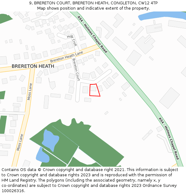 9, BRERETON COURT, BRERETON HEATH, CONGLETON, CW12 4TP: Location map and indicative extent of plot