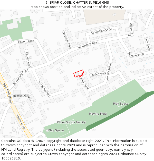 9, BRIAR CLOSE, CHATTERIS, PE16 6HS: Location map and indicative extent of plot