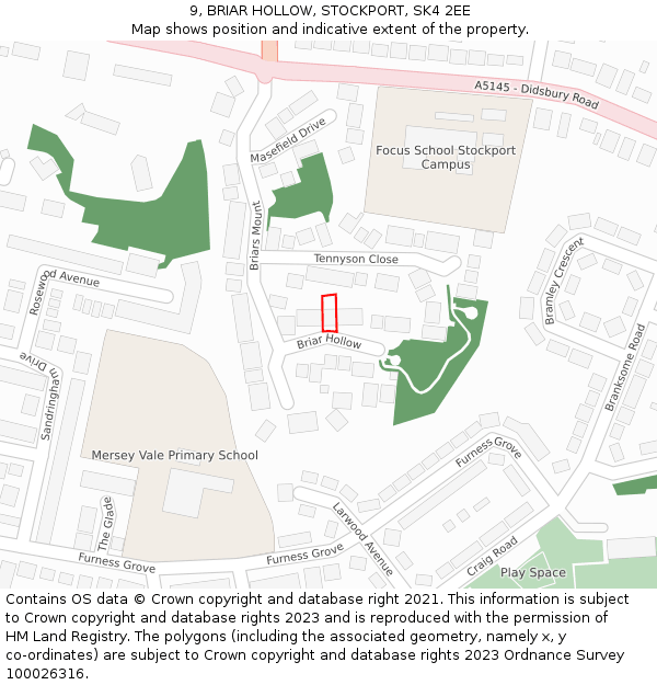 9, BRIAR HOLLOW, STOCKPORT, SK4 2EE: Location map and indicative extent of plot