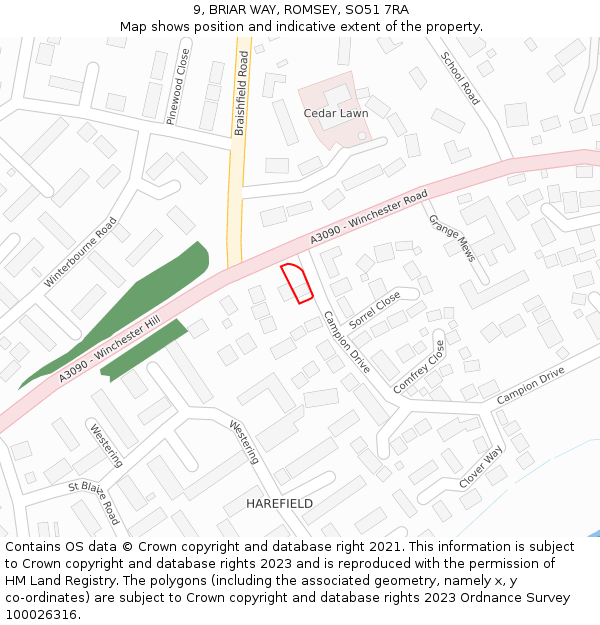 9, BRIAR WAY, ROMSEY, SO51 7RA: Location map and indicative extent of plot