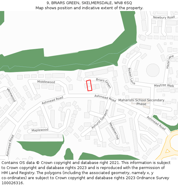 9, BRIARS GREEN, SKELMERSDALE, WN8 6SQ: Location map and indicative extent of plot
