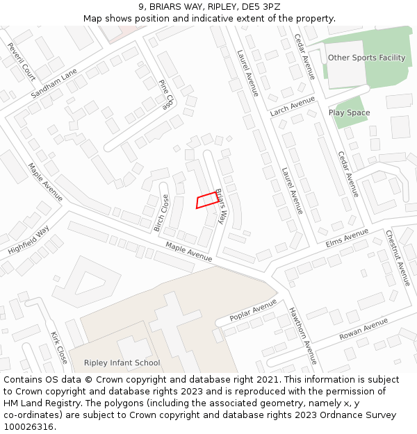 9, BRIARS WAY, RIPLEY, DE5 3PZ: Location map and indicative extent of plot