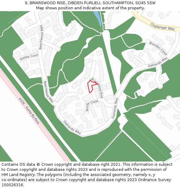 9, BRIARSWOOD RISE, DIBDEN PURLIEU, SOUTHAMPTON, SO45 5SW: Location map and indicative extent of plot