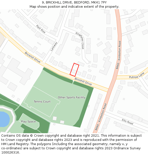 9, BRICKHILL DRIVE, BEDFORD, MK41 7PY: Location map and indicative extent of plot