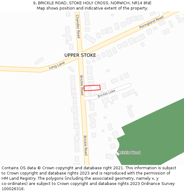 9, BRICKLE ROAD, STOKE HOLY CROSS, NORWICH, NR14 8NE: Location map and indicative extent of plot