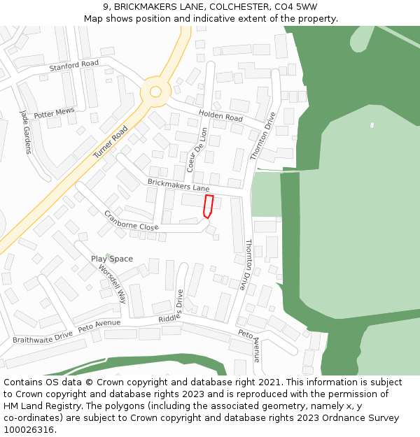 9, BRICKMAKERS LANE, COLCHESTER, CO4 5WW: Location map and indicative extent of plot