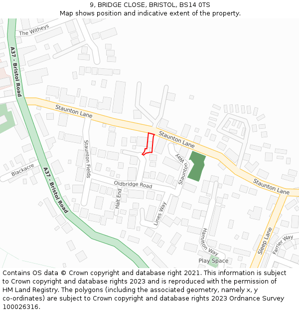 9, BRIDGE CLOSE, BRISTOL, BS14 0TS: Location map and indicative extent of plot
