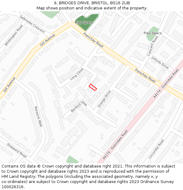 9, BRIDGES DRIVE, BRISTOL, BS16 2UB: Location map and indicative extent of plot