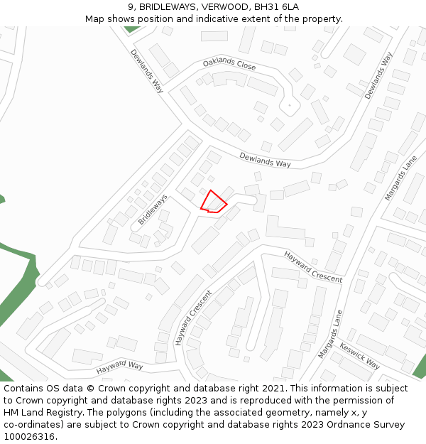 9, BRIDLEWAYS, VERWOOD, BH31 6LA: Location map and indicative extent of plot