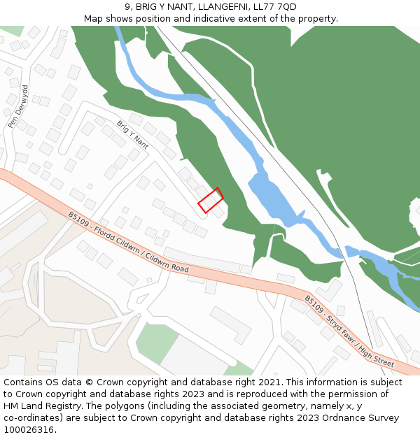 9, BRIG Y NANT, LLANGEFNI, LL77 7QD: Location map and indicative extent of plot