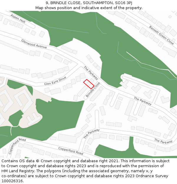 9, BRINDLE CLOSE, SOUTHAMPTON, SO16 3PJ: Location map and indicative extent of plot