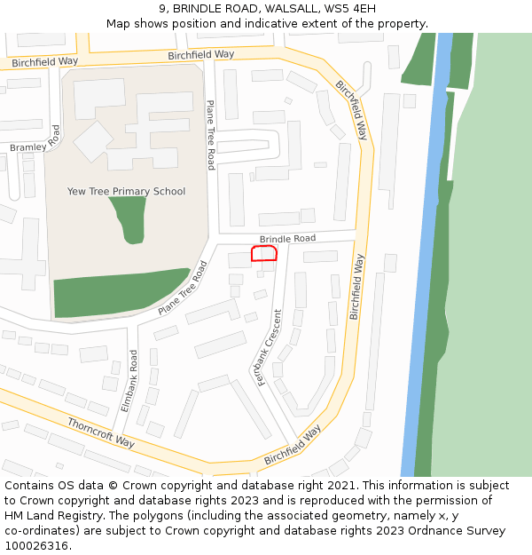 9, BRINDLE ROAD, WALSALL, WS5 4EH: Location map and indicative extent of plot