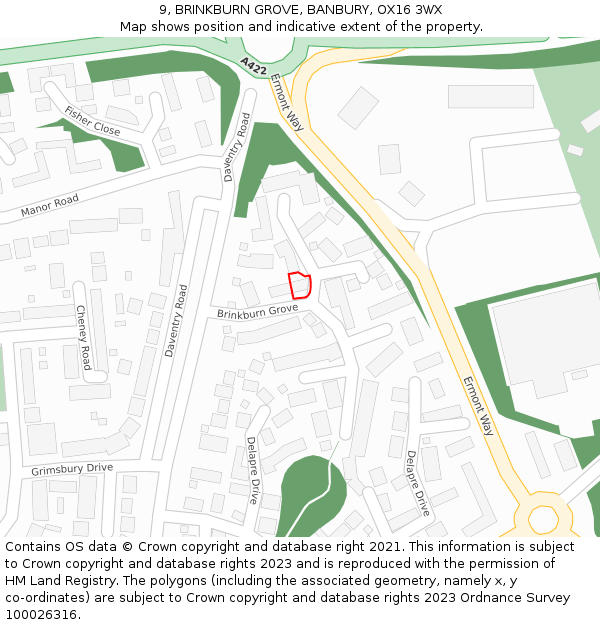 9, BRINKBURN GROVE, BANBURY, OX16 3WX: Location map and indicative extent of plot