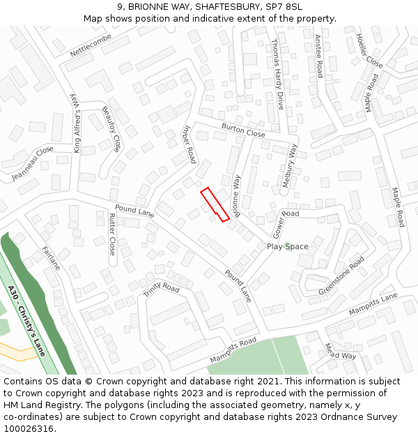 9, BRIONNE WAY, SHAFTESBURY, SP7 8SL: Location map and indicative extent of plot