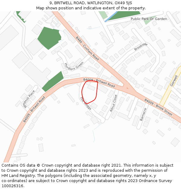 9, BRITWELL ROAD, WATLINGTON, OX49 5JS: Location map and indicative extent of plot