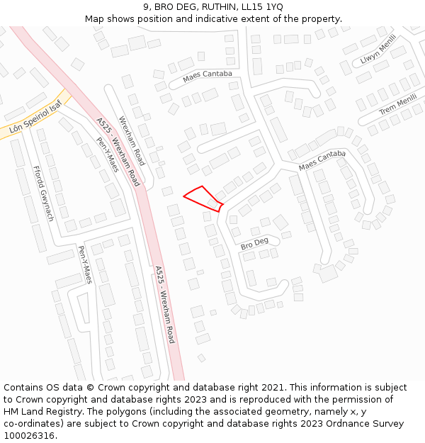 9, BRO DEG, RUTHIN, LL15 1YQ: Location map and indicative extent of plot