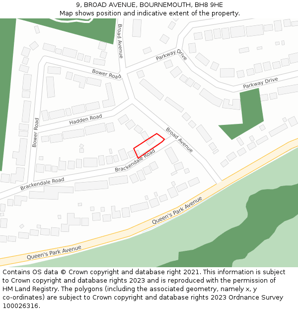 9, BROAD AVENUE, BOURNEMOUTH, BH8 9HE: Location map and indicative extent of plot