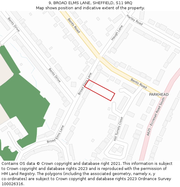 9, BROAD ELMS LANE, SHEFFIELD, S11 9RQ: Location map and indicative extent of plot